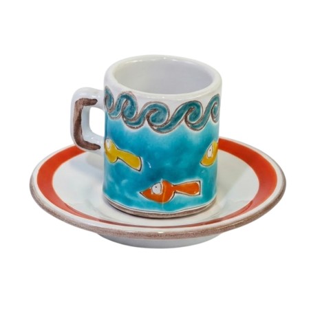 Cylindrical Coffee Cup with Saucer Gadir Ceramiche De Simone Cylindrical Coffee Cup with Saucer Gadir Ceramiche De Simone